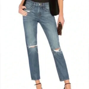 Frame Le Boy Jean Distressed Blue Denim Stretch Pants Classic Straight Leg 26